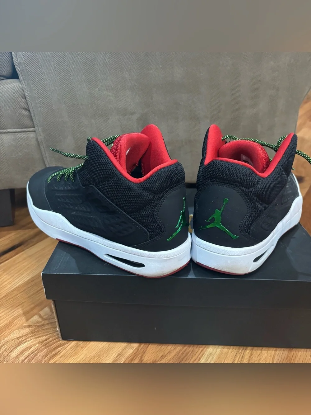 Mens Nike Jordans New School (768901-013) Black, Red & Green Size 12 W/ Box